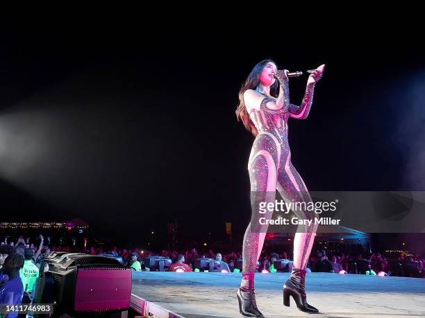 Dua Lipa performs in concert during day 2 of Lollapalooza at Grant Park at Grant Park on July 29, 2022 in Chicago, Illinois.