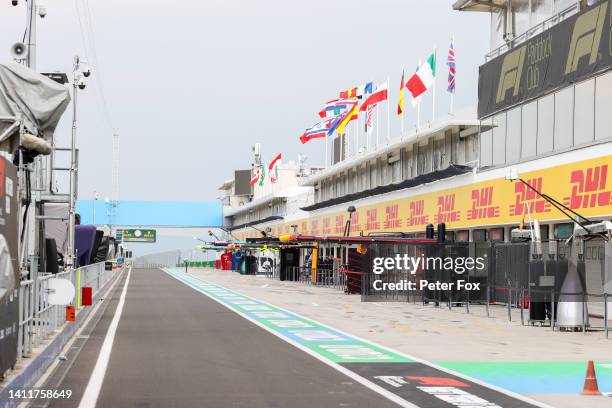 General view of the pitlane during qualifying ahead of the F1 Grand Prix of Hungary at Hungaroring on July 30, 2022 in Budapest, Hungary.Scuderia...