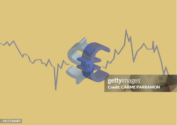 euro dollar parity. economy - comparing notes stock illustrations