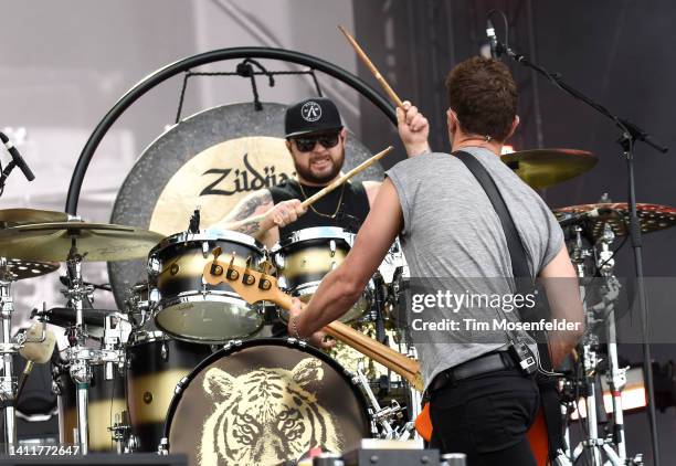 Mike Kerr and Matt Swan of Royal Blood perform during the 2022 Lollapalooza day two at Grant Park on July 29, 2022 in Chicago, Illinois.