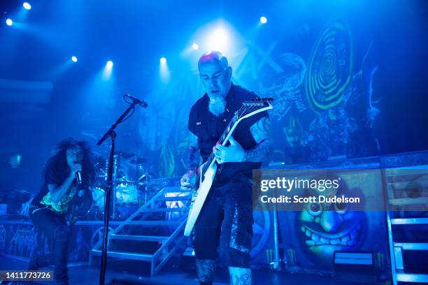 Guitarist Scott Ian of the band Anthrax perform onstage during their 40th anniversary tour at Hollywood Palladium on July 29, 2022 in Los Angeles,...