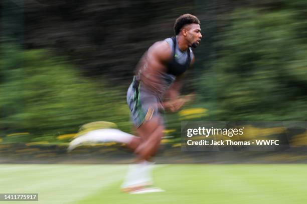 Adama Traore of Wolverhampton Wanderers continues his rehabilitation from injury during a Wolverhampton Wanderers Pre-Season Training Session at The...