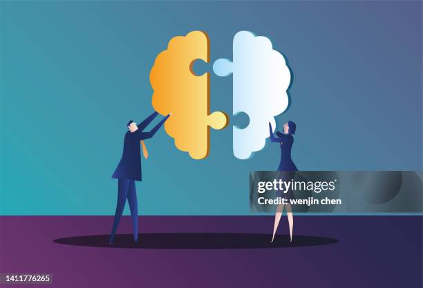 brain, two white collars, puzzle - two man saw stock illustrations