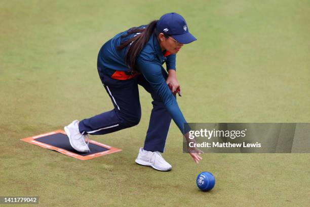 Tania Choudhury of Team India competes during the Women's Singles Lawn Bowls Round Three match between Team Wales and Team India on day two of the...
