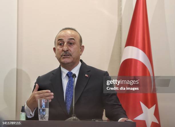 Turkish Foreign Minister Mevlüt Çavuşoğlu and German Foreign Minister Annalena Baerbock speak at the press conference on July 29,2022 in Istanbul,...