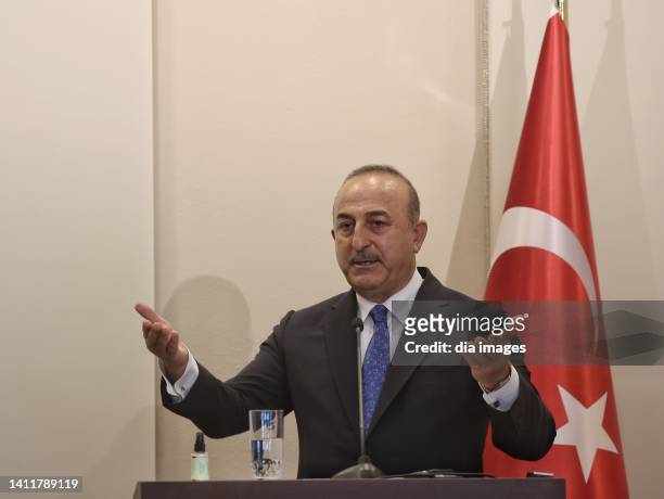 Turkish Foreign Minister Mevlüt Çavuşoğlu and German Foreign Minister Annalena Baerbock speak at the press conference on July 29,2022 in Istanbul,...