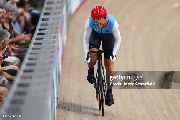 Kelsey Mitchell of Team Canada competes during the Women's Sprint Track Cycling - Qualifying on day two of the Birmingham 2022 Commonwealth Games at...
