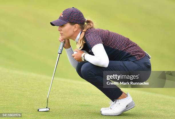 Morgane Metraux of Switzerland putting at the 1st green during round three of the Trust Golf Women's Scottish Open at Dundonald Links Golf Course on...