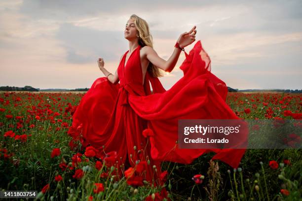 beautiful blonde fantasy teenage princess in a field of poppies - royalty free stock pictures, royalty-free photos & images