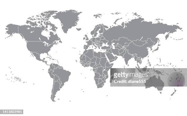 ilustraciones, imágenes clip art, dibujos animados e iconos de stock de mapa mundial detallado con países divididos en un fondo transparente - geographical border