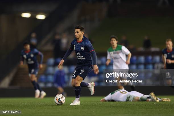 Joshua Cavallo of Adelaide United in action during the Australia Cup Rd of 32 match between the Newcastle Jets FC and Adelaide United FC at McDonald...