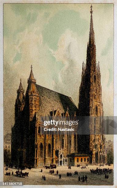 st. stephen's cathedral, 16th century, vienna, austria, europe, stephansdom - religious illustration stock illustrations