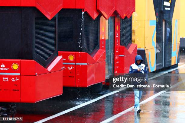 Pierre Gasly of France and Scuderia AlphaTauri walks in the Paddock prior to final practice ahead of the F1 Grand Prix of Hungary at Hungaroring on...