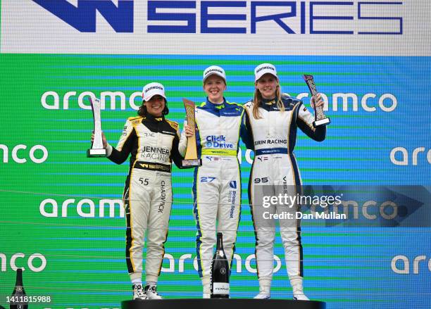 Race winner Alice Powell of Great Britain and Click2Drive Bristol Street Motors Racing , Second placed Jamie Chadwick of Great Britain and Jenner...