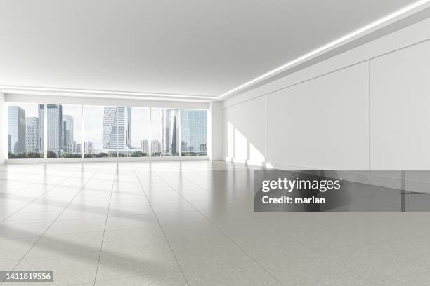 empty office room,3d rendering - curtain wall facade stock pictures, royalty-free photos & images