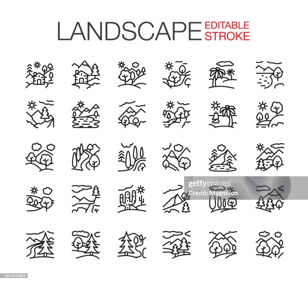 Icônes de paysage Définir un contour modifiable