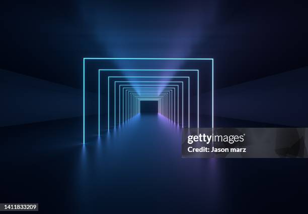 abstract neon light background,3d render - light tunnel stock pictures, royalty-free photos & images