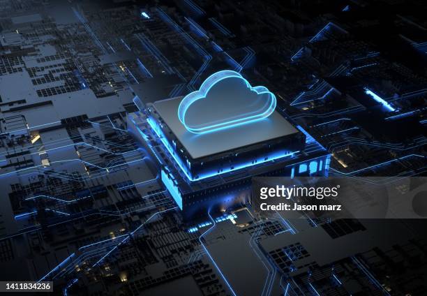 3d rendering of abstract computer chip of artificial inteligence - clouds stock pictures, royalty-free photos & images