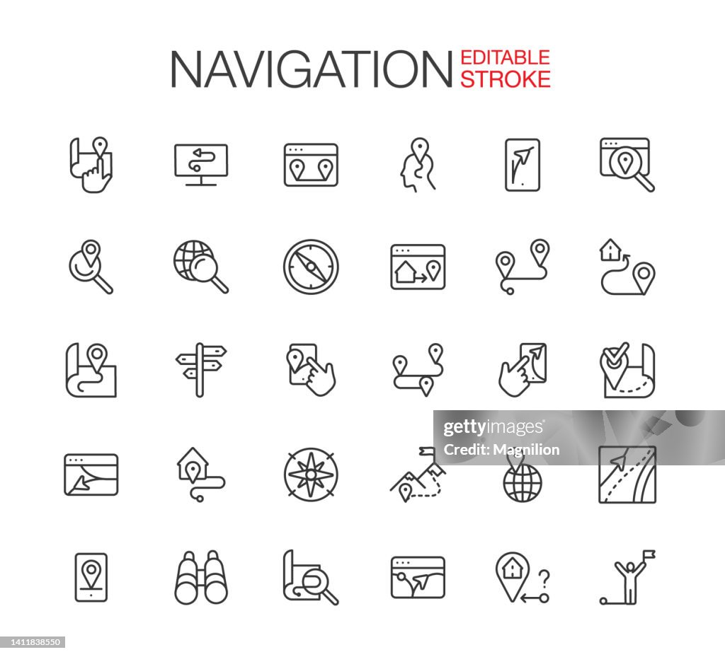 Navigation Icons Set Editable Stroke