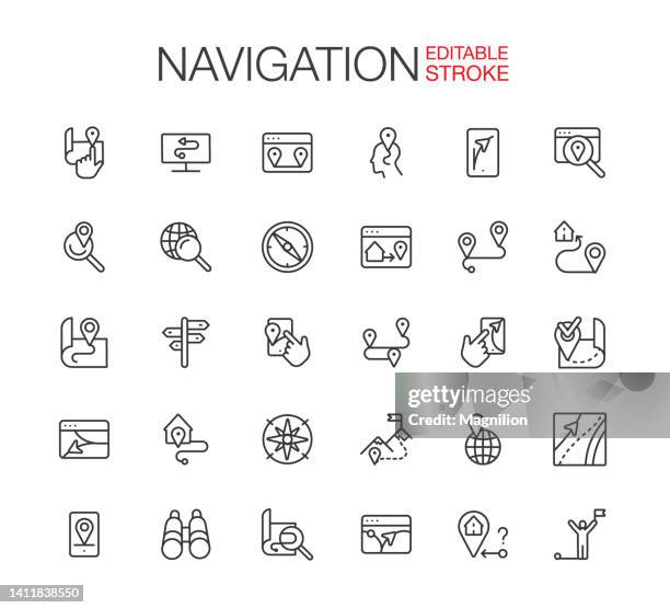 stockillustraties, clipart, cartoons en iconen met navigation icons set editable stroke - wegcode