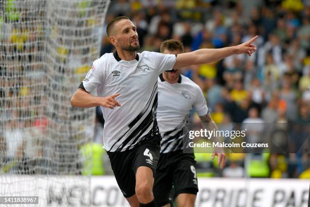 Conor Hourihane of Derby County celebrates after scoring the first goal of his team during the Sky Bet League One game between Derby County and...