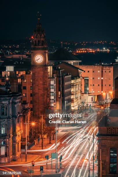 the albert clock, belfast, northern ireland - downtown stock pictures, royalty-free photos & images