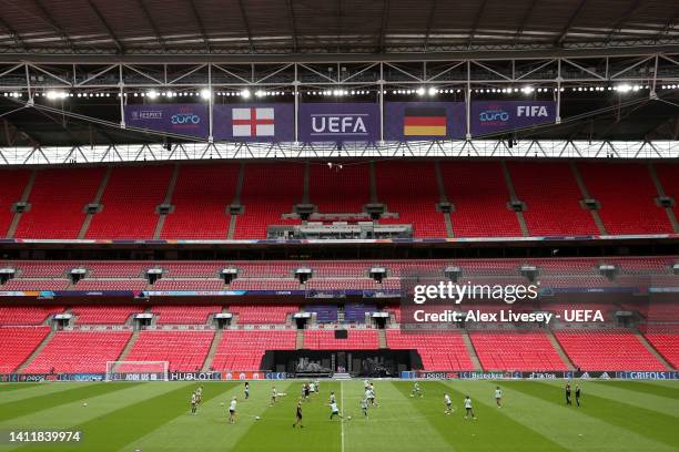 General view inside the stadium during the UEFA Women's Euro England Germany training session at Wembley Stadium on July 30, 2022 in London, England.