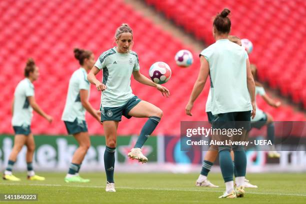 Kathrin Hendrich of Germany controls the ball during the UEFA Women's Euro England Germany press conference and training session at Wembley Stadium...