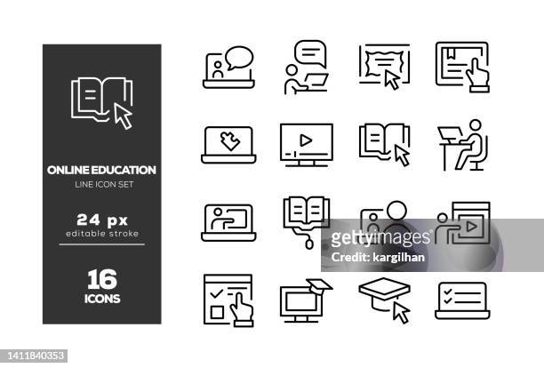 online education editable stroke icon set - reference book stock illustrations