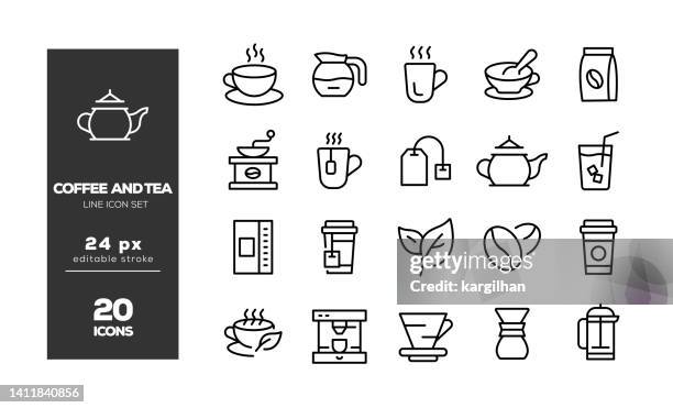 ilustrações de stock, clip art, desenhos animados e ícones de coffee and tea editable stroke icon set - mesa cafe manha