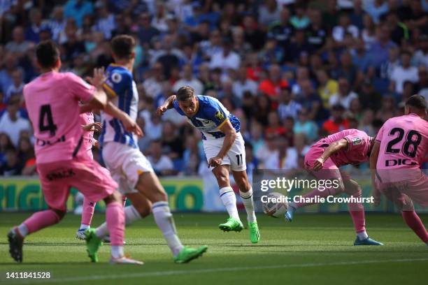 Leandro Trossard of Brighton scores his second goal of the game and the teams fourth goal during the pre-season friendly match between Brighton &...