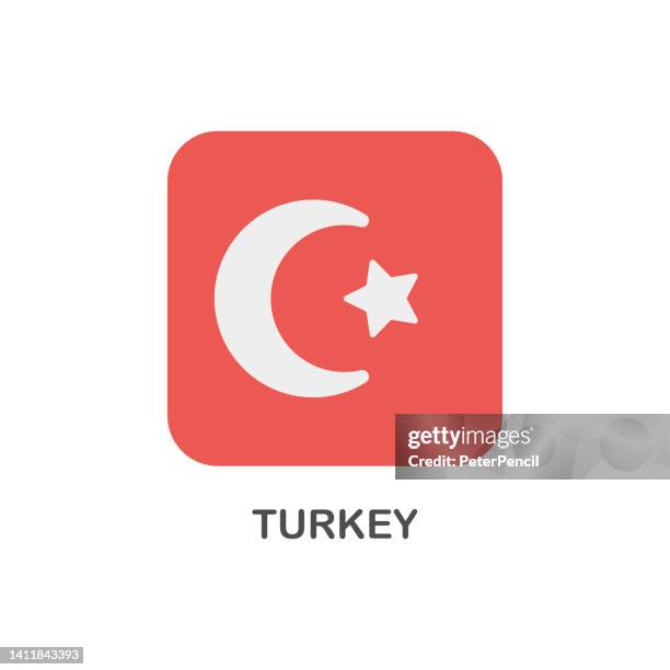 ilustraciones, imágenes clip art, dibujos animados e iconos de stock de bandera simple de turquía - vector cuadrado icono plano - bandera turca