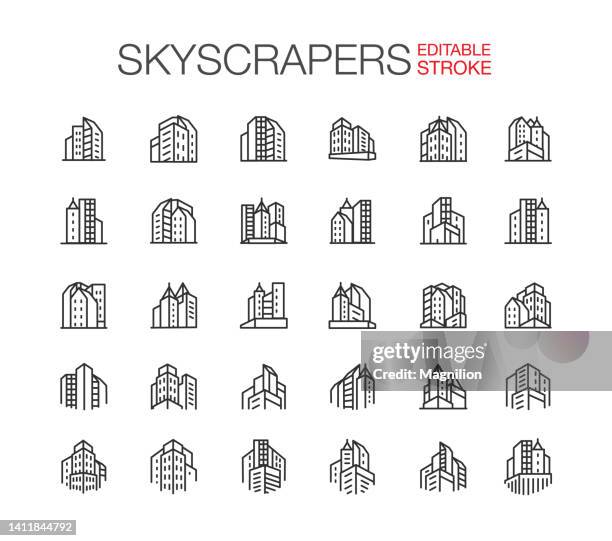 skyscrapers icons set editable stroke - view icon stock illustrations