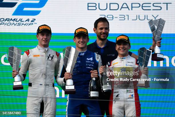 Race winner Jack Doohan of Australia and Virtuosi Racing , Second placed Juri Vips of Estonia and Hitech Grand Prix and Third placed Enzo Fittipaldi...