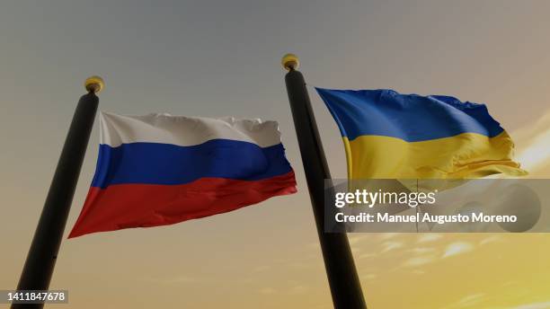 flags of russia and ukraine - russian flag colors stock pictures, royalty-free photos & images