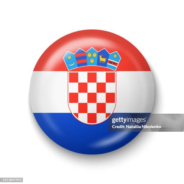 croatia flag - round glossy icon. - shiny ball with shadow stock illustrations