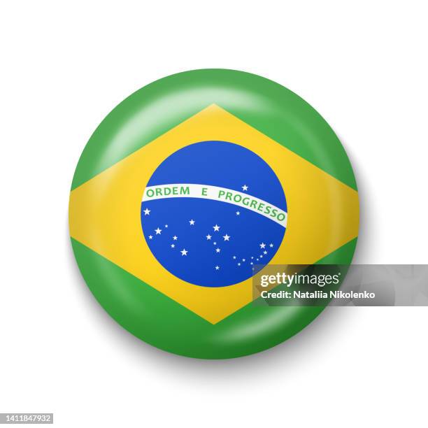 brazil flag - round glossy icon. - shiny ball with shadow stock illustrations
