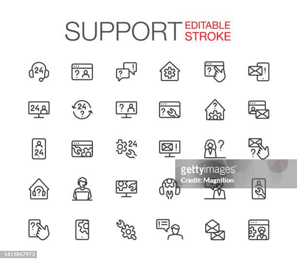 unterstützen sie symbole, legen sie den bearbeitbaren strich fest - informationssymbol stock-grafiken, -clipart, -cartoons und -symbole