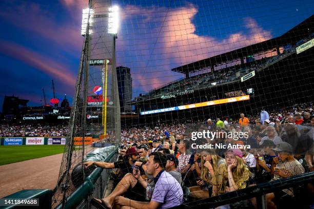 Fans look on during the game between the Detroit Tigers and San Diego Padres at Comerica Park on July 26, 2022 in Detroit, Michigan.