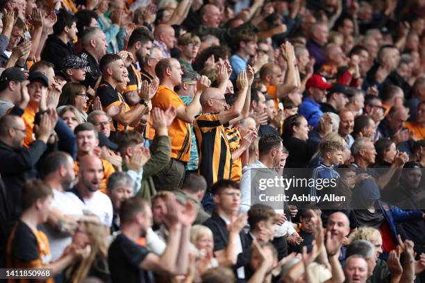 Fans of Hull City applaud their team off the field after the Sky Bet Championship match between Hull City and Bristol City at MKM Stadium on July 30,...