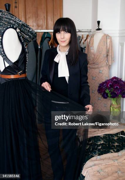 Fashion designer Bouchra Jarrar is photographed for Madame Figaro on February 3, 2012 in Paris, France. PUBLISHED IMAGE. Figaro ID: 103222-006....