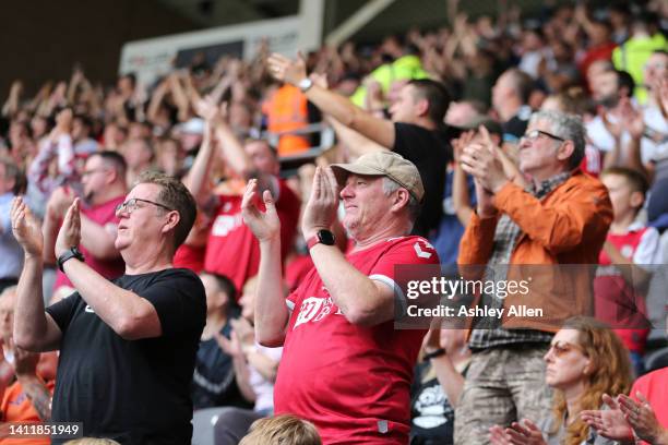 Fans of Bristol City during the Sky Bet Championship match between Hull City and Bristol City at MKM Stadium on July 30, 2022 in Hull, England.