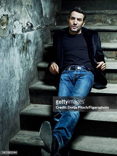 Actor Jean Dujardin is photographed for Madame Figaro on December 12, 2007 in Paris, France. Figaro ID: 078899-002. Jacket by Smalto, shirt by Zadig...