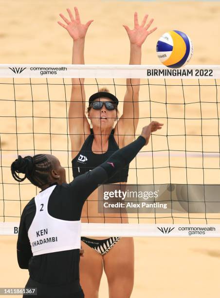 Alice Zeiman of New Zealand spikes during her women's preliminary round Pool A match against Kenya on day two of the Birmingham 2022 Commonwealth...