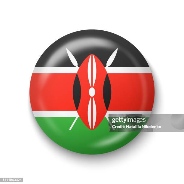 kenya flag - round glossy icon. - shiny ball with shadow stock illustrations