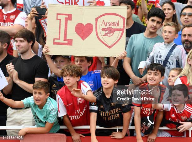 Young Arsenal fans after the Emirates Cup match between Arsenal and Sevilla at Emirates Stadium on July 30, 2022 in London, England.