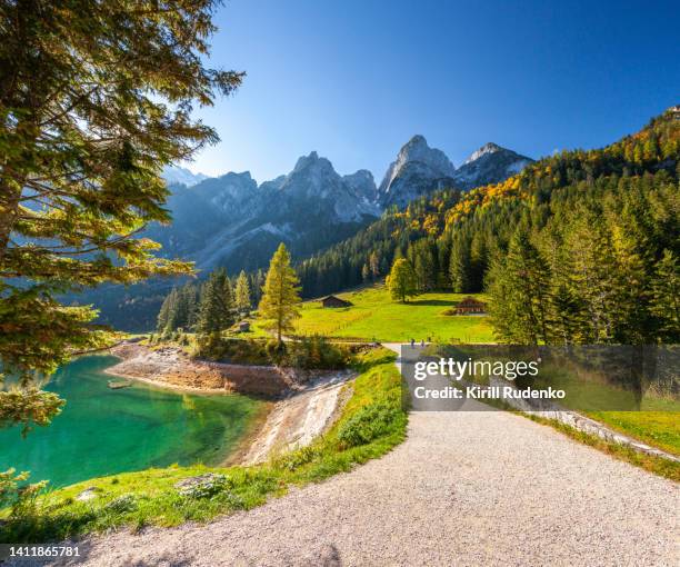 gosausee in the fall - clear sky mountain stock pictures, royalty-free photos & images