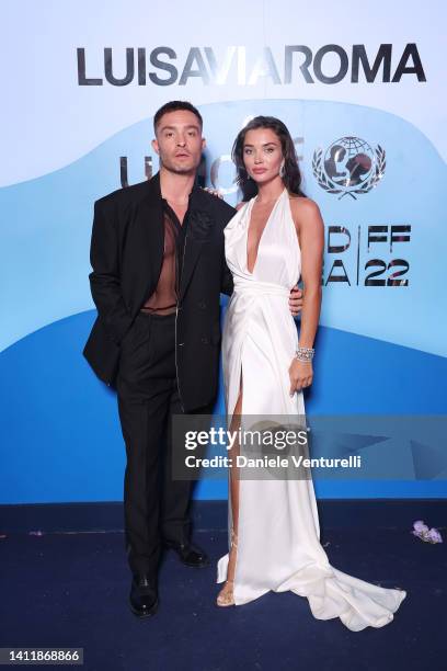 Ed Westwick and Amy Jackson attend the photocall at the LuisaViaRoma for Unicef event at La Certosa di San Giacomo on July 30th in Capri, Italy.