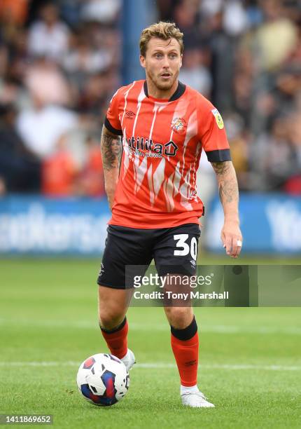 Luke Freeman of Luton Town during the Sky Bet Championship match between Luton Town and Birmingham City at Kenilworth Road on July 30, 2022 in Luton,...