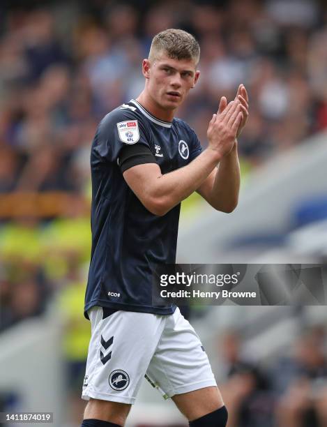 Charlie Cresswell of Millwall during the Sky Bet Championship match between Millwall and Stoke City at The Den on July 30, 2022 in London, United...